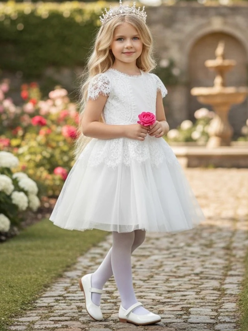 NWOT Trish Scully Gwendolyn White Lace Flower Girl or First Communion Dress
